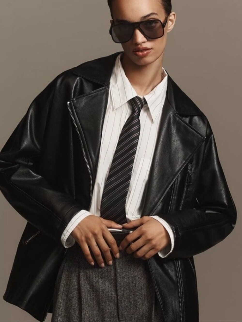 Maeve Black Faux Leather Moto Jacket with Silver Zippers